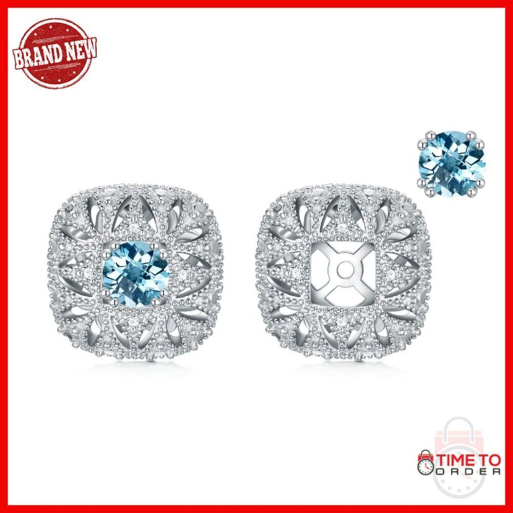 Sterling Silver Diamond Earring Jackets with Gemstone Studs Vintage
